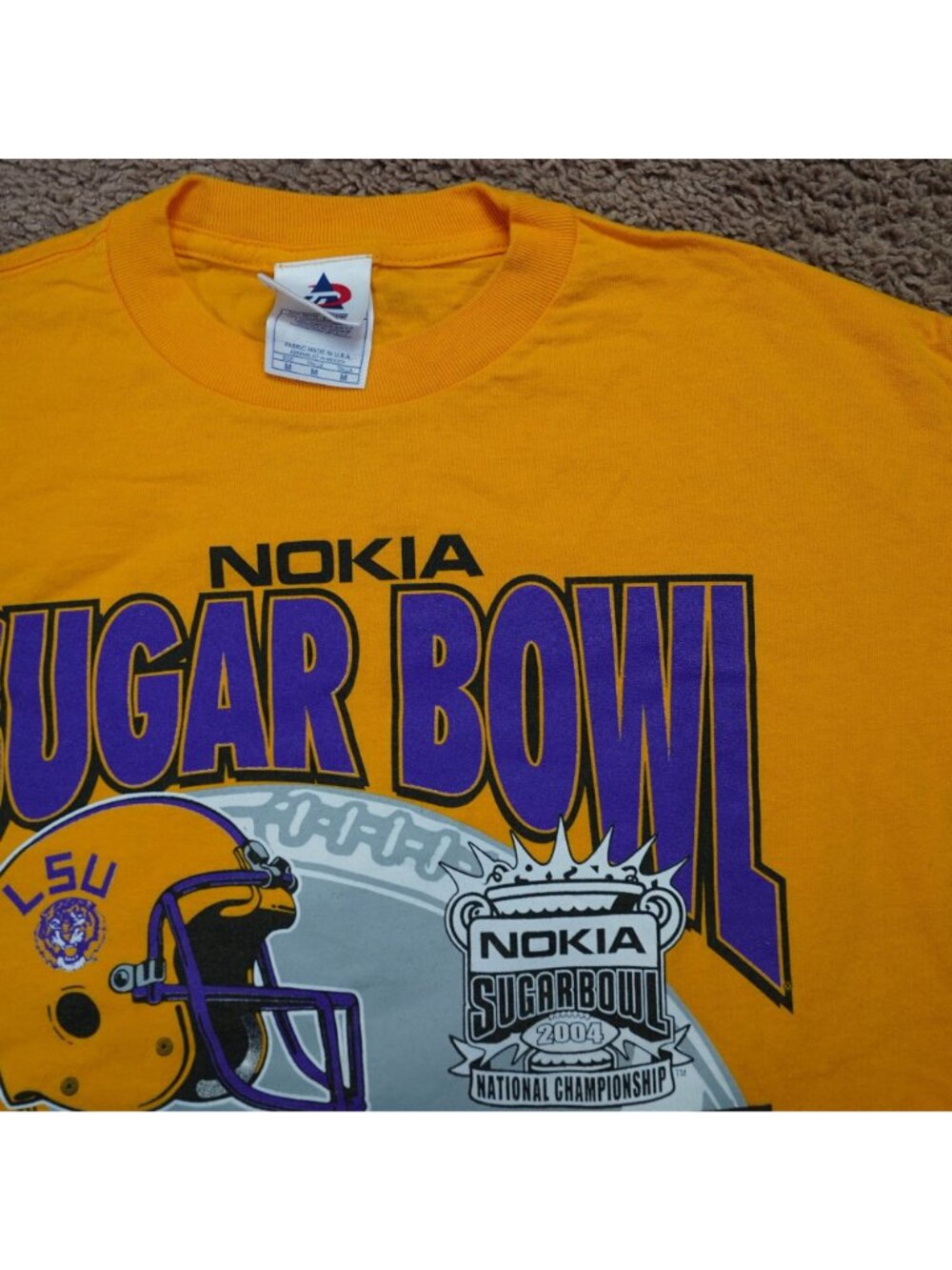 Y2K LSU Tigers Sugar Bowl 2004 T Shirt Mens M Yellow Nokia National Championship - Picture 9 of 9